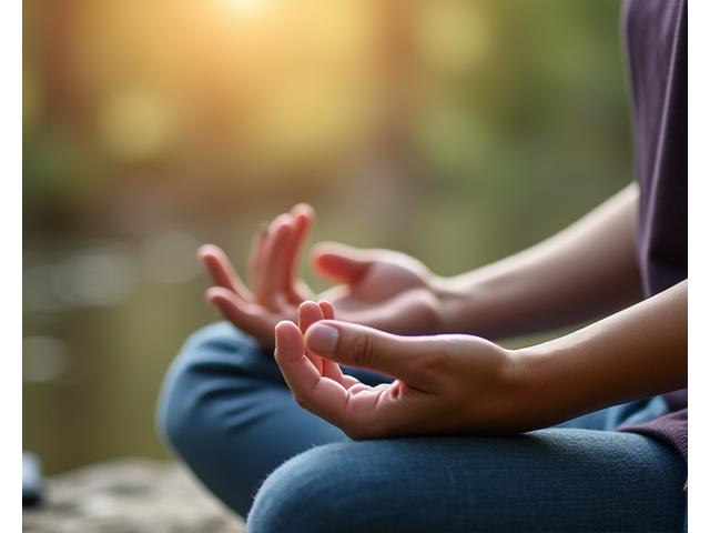 명상하며 디지털 기기에서 멀어진 사람 이미지