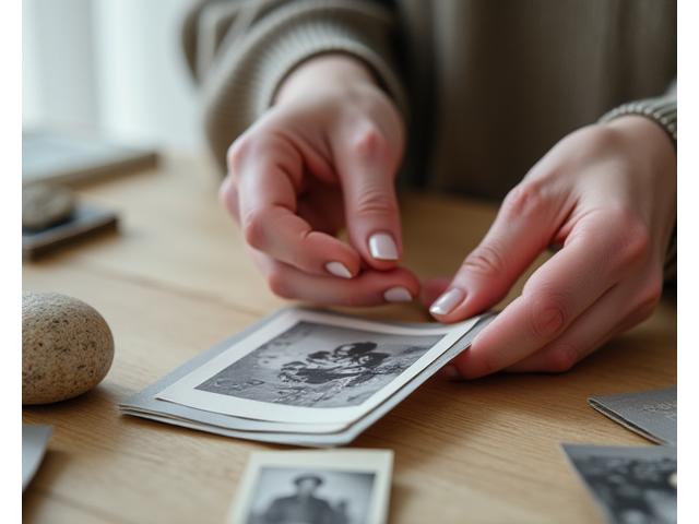 감정적 가치가 있는 작은 물건들을 소중하게 분류하는 손